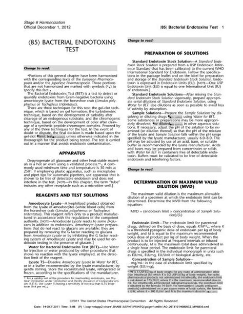 General Chapters: <85> BACTERIAL ENDOTOXINS TEST.